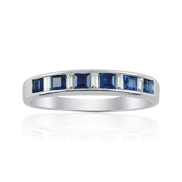 Sapphire Square And Diamond Baguette Half Eternity Ring