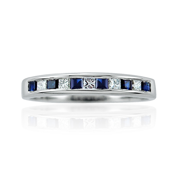 Sapphire Square and Diamond Princess Cut Half Eternity Ring