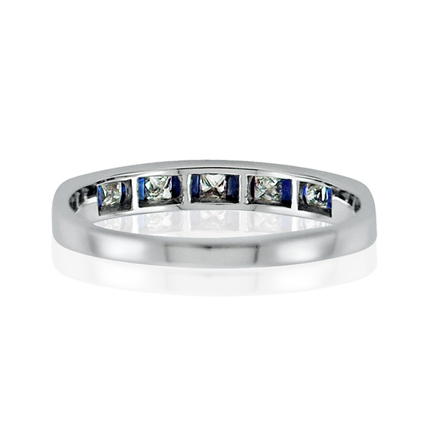 Sapphire Square and Diamond Princess Cut Half Eternity Ring