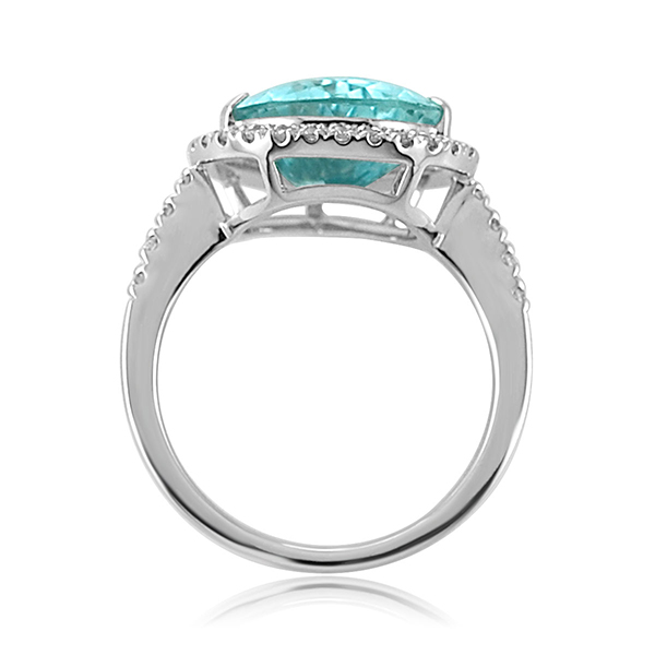 Aquamarine Pear and Diamond Halo Ring