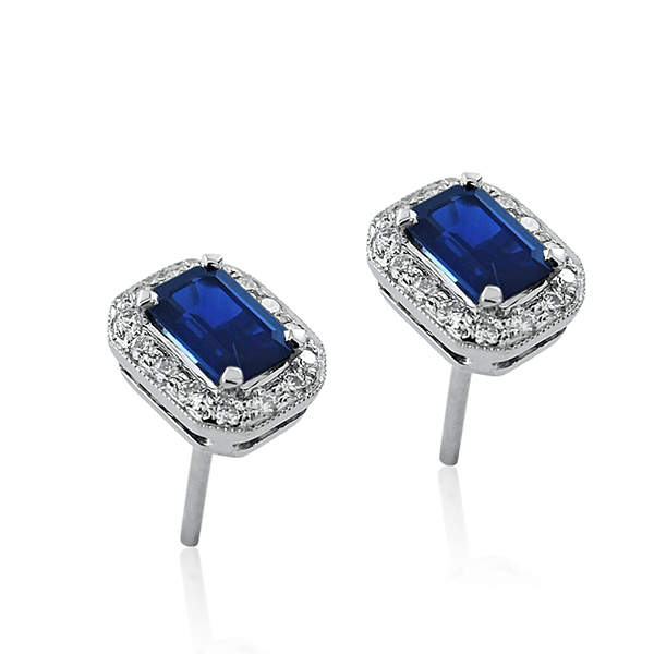 Sapphire Octagon and Diamond Halo Stud Earrings