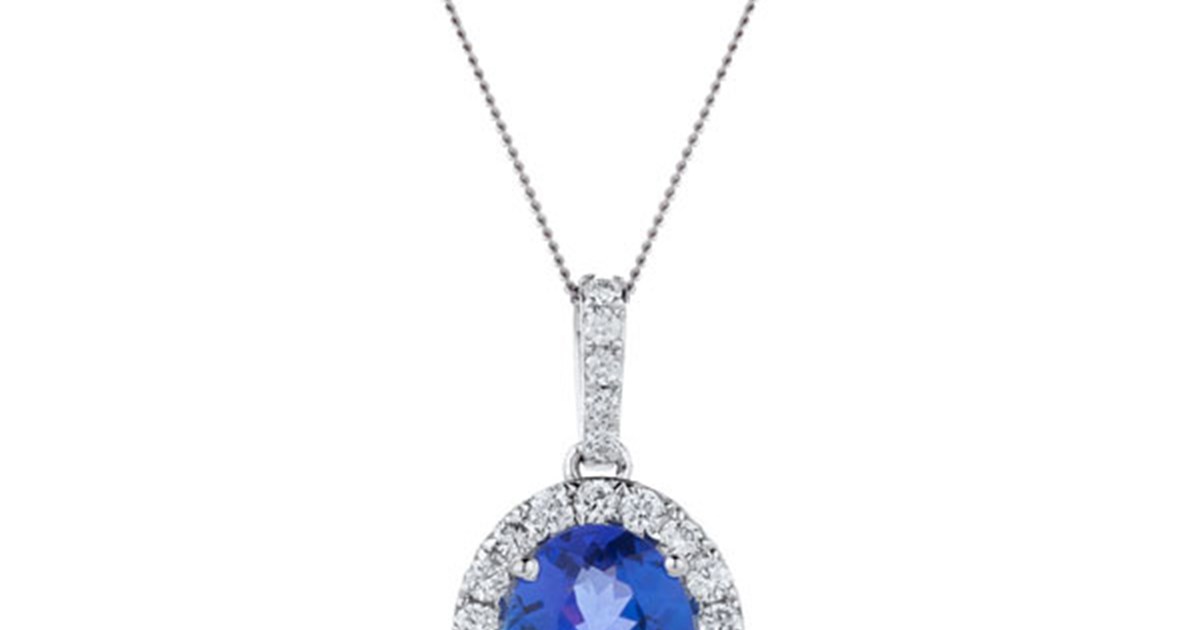 Tanzanite Oval and Diamond Halo Pendant Necklace