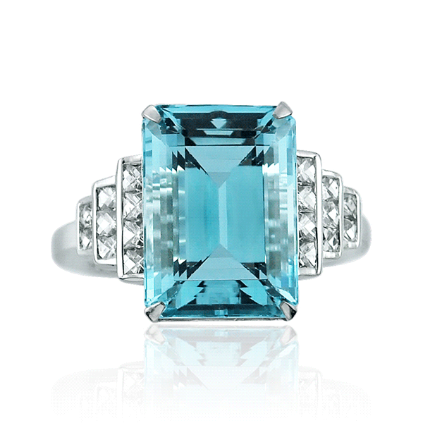 Aquamarine Octagon and French Cut Diamond Ring