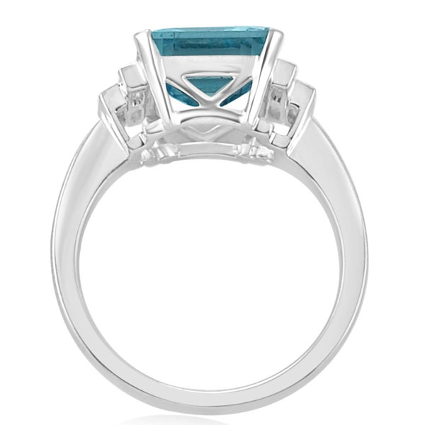 Aquamarine Octagon and Baguette Cut Diamond Ring