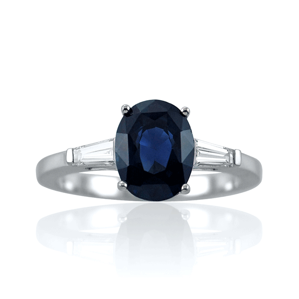 Sapphire Oval with Tapered Diamond Baguettes Ring