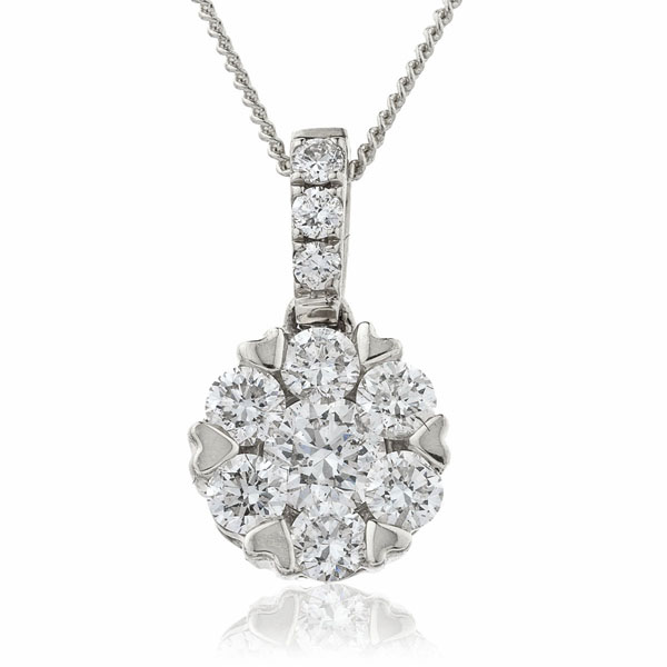 Diamond Flower Pave Set Pendant Necklace