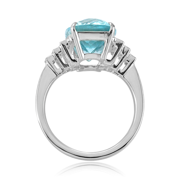 Aquamarine Cushion and Diamond Stepped Ring