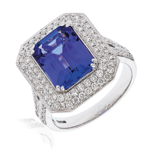 Tanzanite Octagon Diamond Double Halo Ring