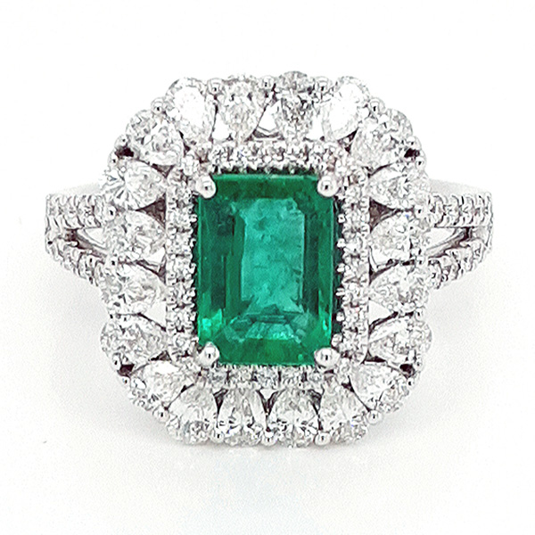 Emerald cluster hot sale engagement ring