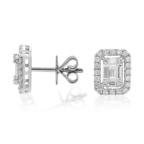 Diamond Baguette Halo Earrings