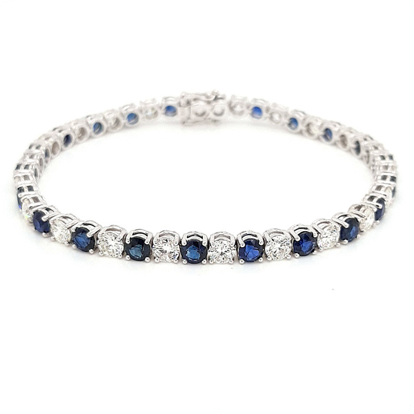 Sapphire and Diamond Round Claw Set Tennis Bracelet