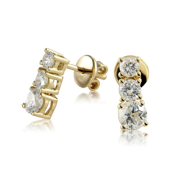 Round Diamond Trilogy Claw Set Earrings