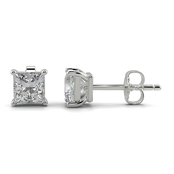 Diamond Solitaire Stud Earrings 1 ct tw Princess-cut 14K White Gold (I/I2)  | Kay